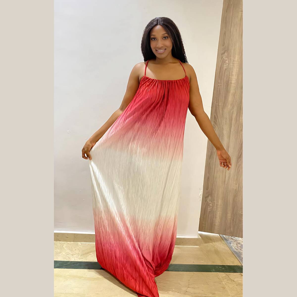 Casual Cross-Back Ombré Maxi Dress