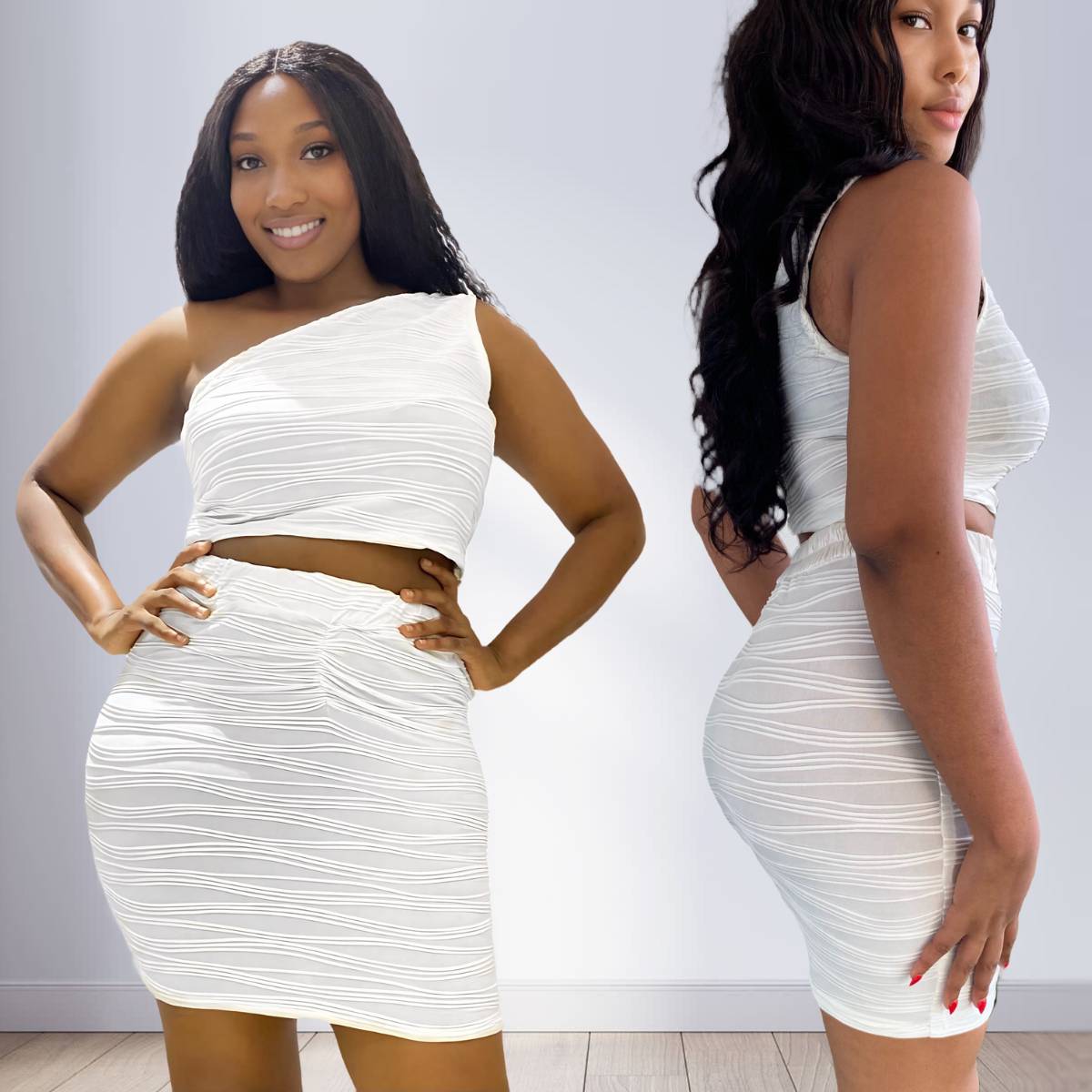Asymmetrical Neck Bodycon 2 Piece