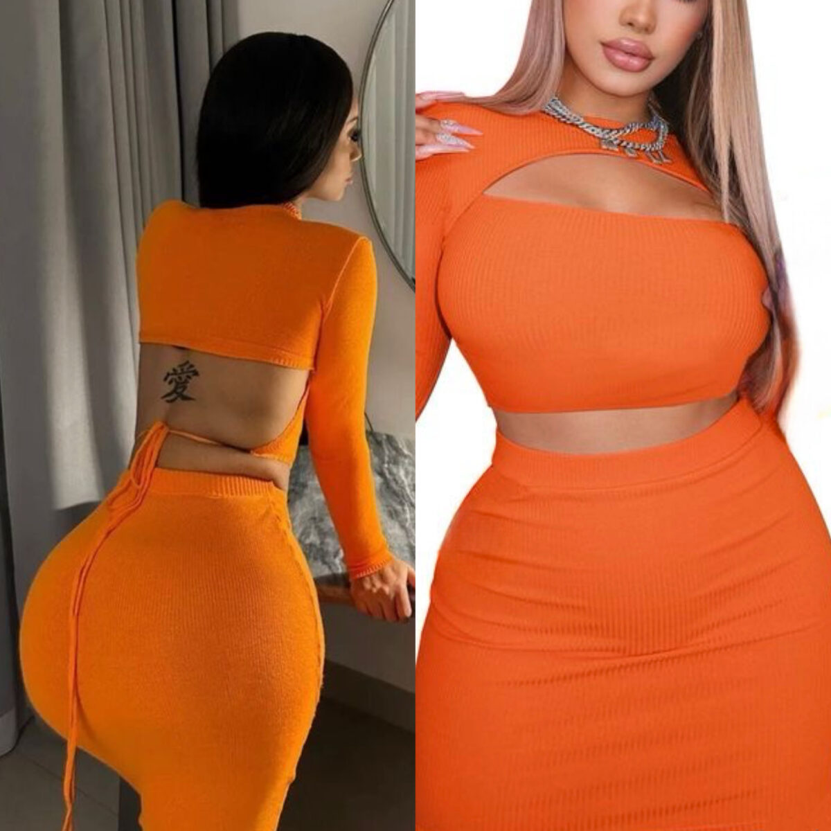 Orange Backless 2 Piece Set