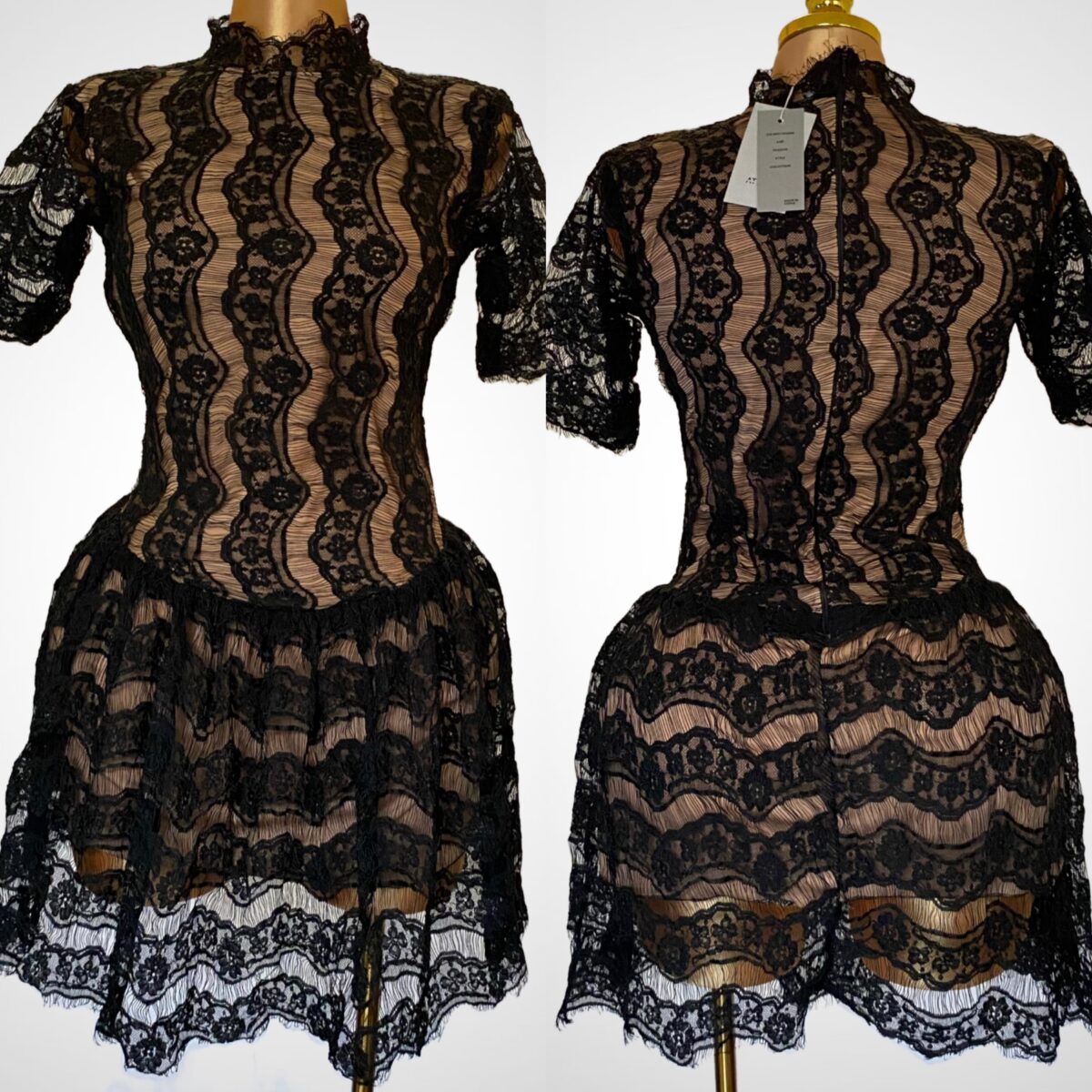 JACQUARD LACE TURTLENECK SKATER DRESS