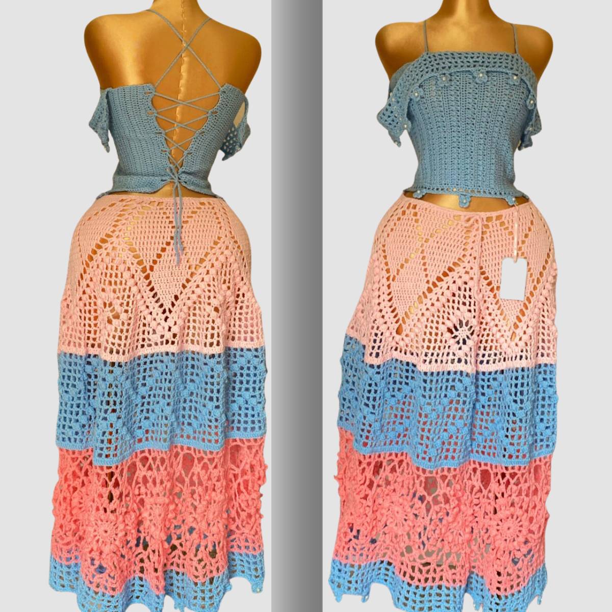BOHO SAILA SKIRT AND CROSS-BACK TOP CROTCHET 2 PIECE