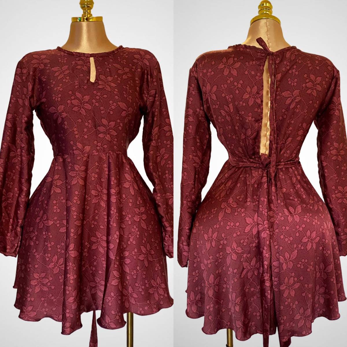 SILKY TIE BACKLESS GIGOT SLEEVE DRESS