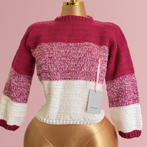 CREW NECK COLOUR-BLOCK CROTCHET SWEATER